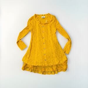 Oso Casuals XS Mustard Yellow Lace Knit Button Front Tunic Top NWT